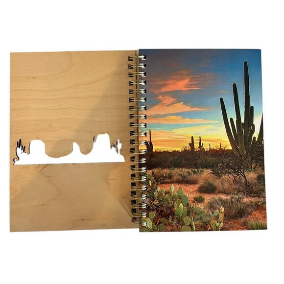 Desert Scene Wooden Covered Notebook/Journal 5x7 Laser 80 Pages New W Tags - Picture 2 of 5